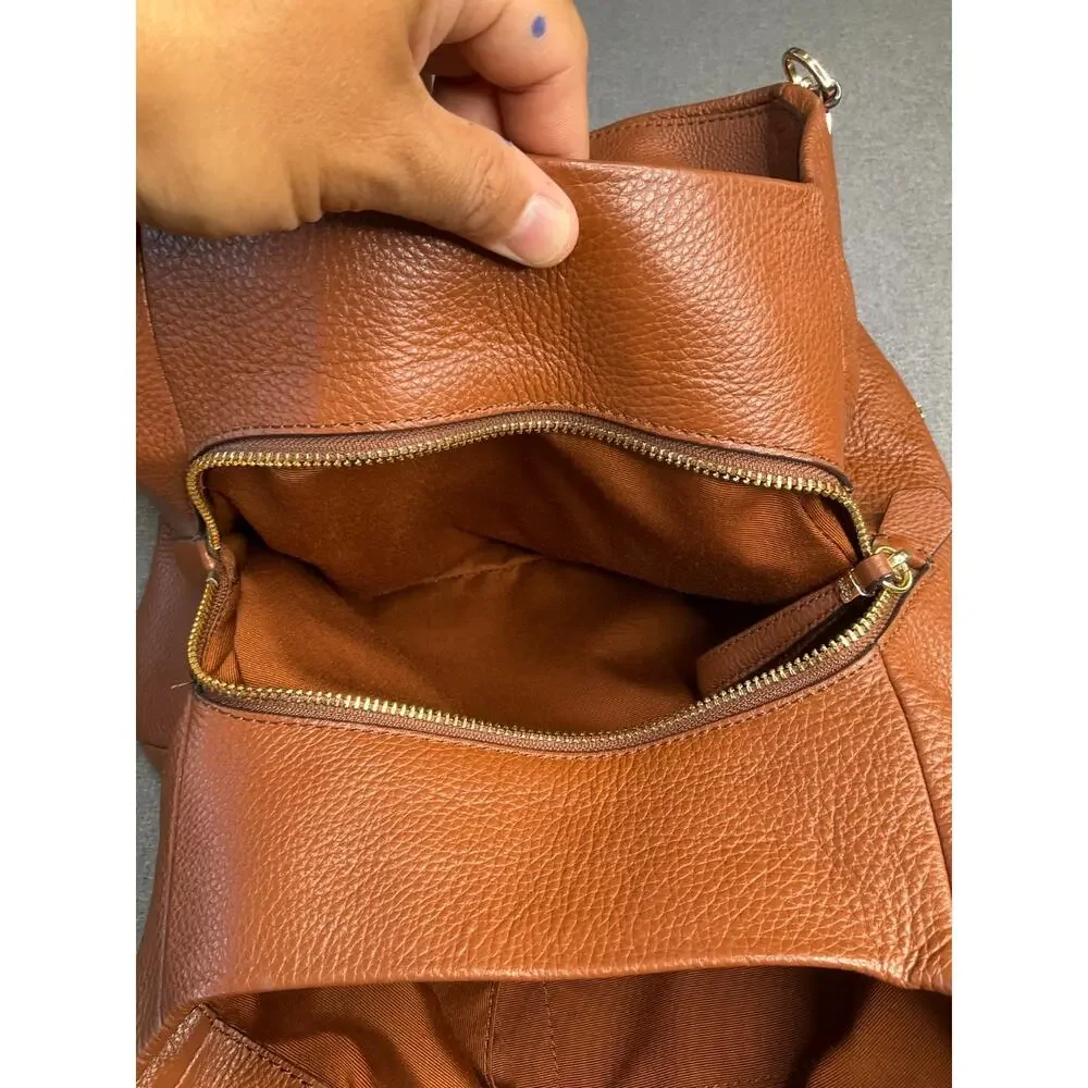 Coach Madison Phoebe Leather Shoulder Bag Pebbled Brown 3 Compartments